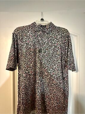 Bad Birdie Black Polo with Pink and White Dot Print